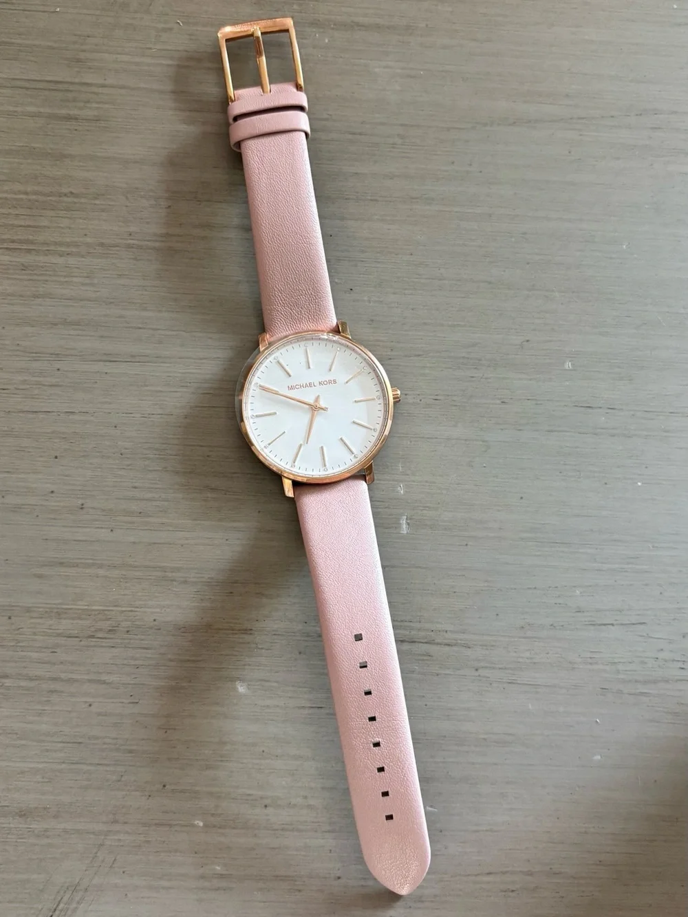 Michael Kors Pink Leather Strap Rose Gold Case Minimalist Watch